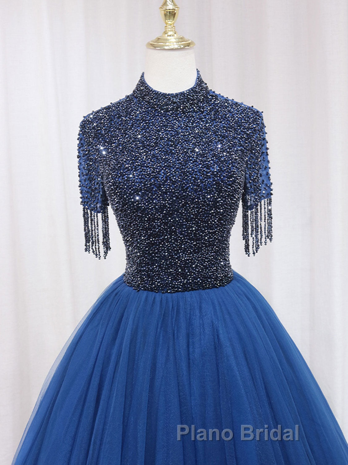 A-Line Tulle Blue Long Formal Prom Dress, Blue Formal Evening Dress with Beading Secondary image