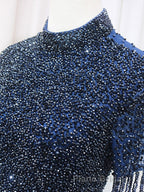 A-Line Tulle Blue Long Formal Prom Dress, Blue Formal Evening Dress with Beading