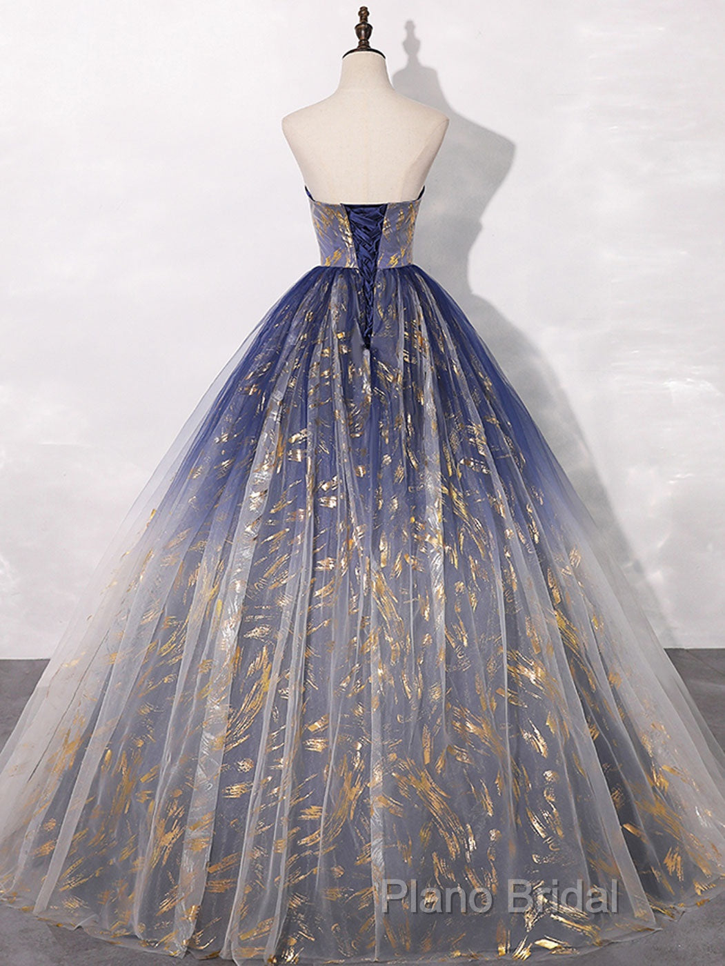 A-Line Tulle Blue Long Formal Prom Dresses, Blue Tulle Long Formal Dresses