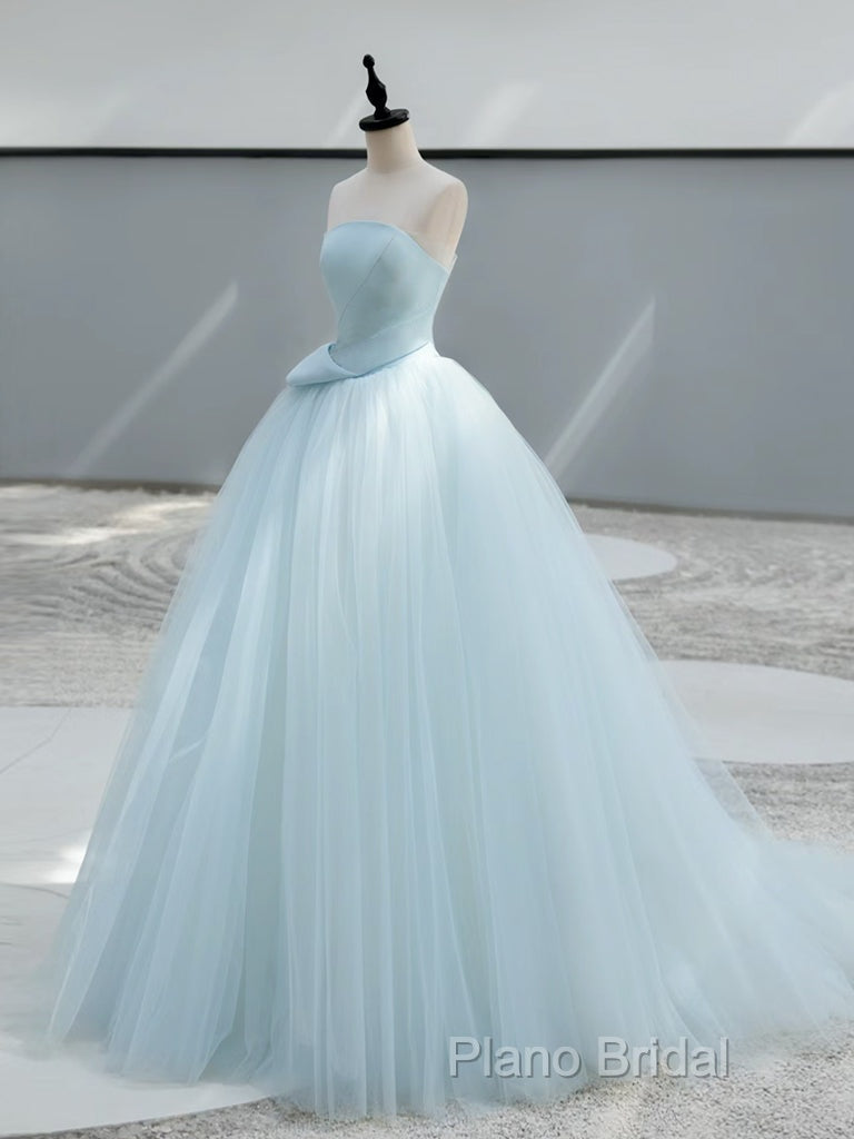 A-Line Tulle Blue Long Formal Prom Dresses, Blue Tulle Long Formal Dresses Secondary image