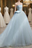 A-Line Tulle Blue Long Formal Prom Dresses, Blue Tulle Long Formal Dresses