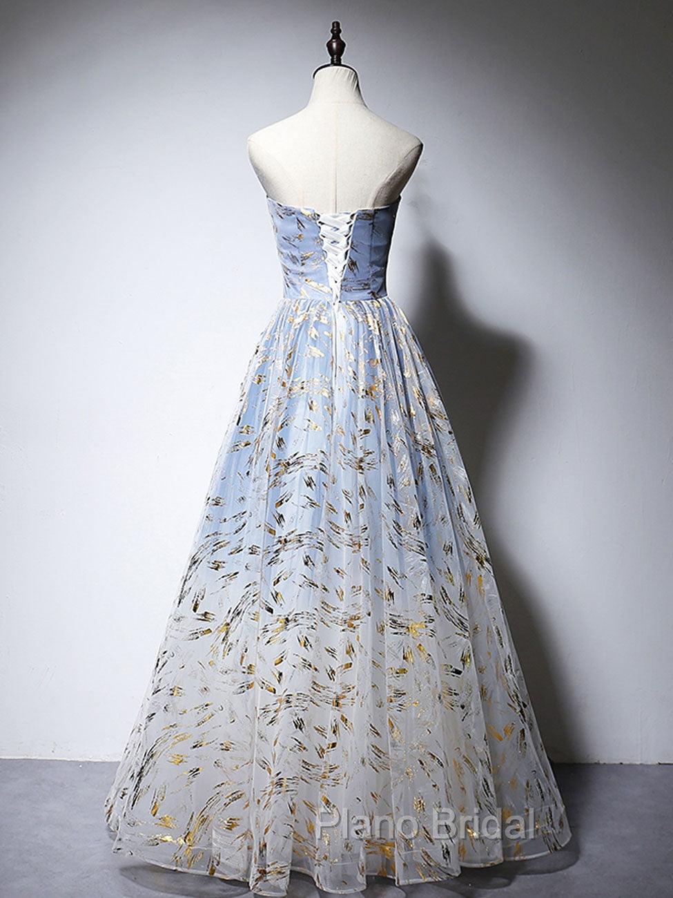 A-Line Tulle Blue Long Formal Prom Dresses, Blue Tulle Formal Graduation Dresses