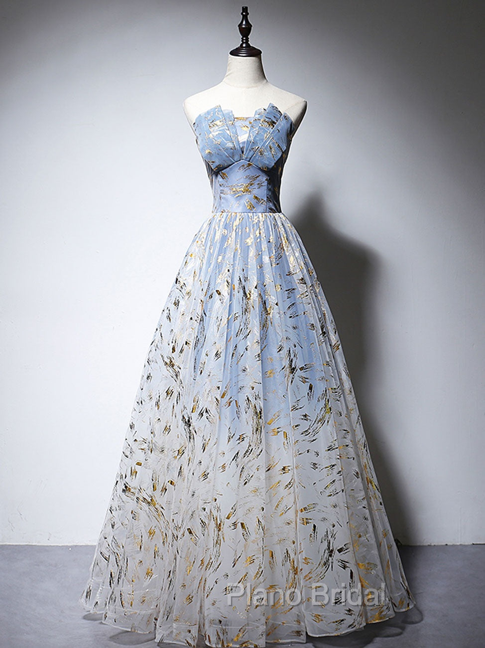 A-Line Tulle Blue Long Formal Prom Dresses, Blue Tulle Formal Graduation Dresses