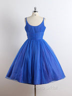 A-Line Tulle Blue Short Formal Prom Dresses, Blue Homecoming Dresses