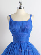 A-Line Tulle Blue Short Formal Prom Dresses, Blue Homecoming Dresses