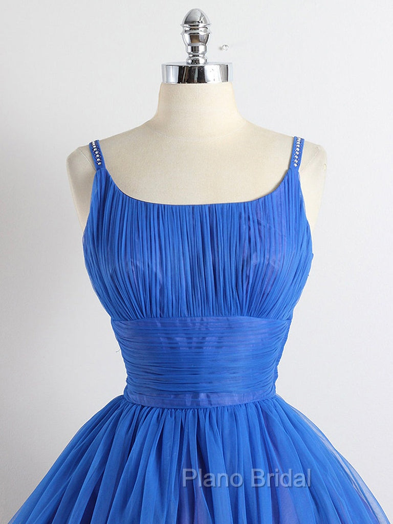 A-Line Tulle Blue Short Formal Prom Dresses, Blue Homecoming Dresses