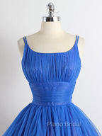 A-Line Tulle Blue Short Formal Prom Dresses, Blue Homecoming Dresses