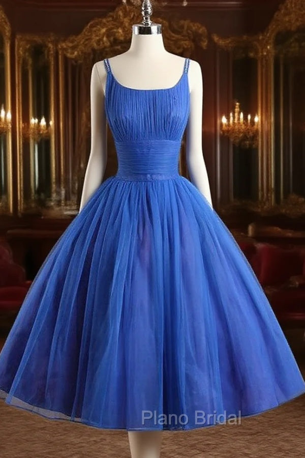 A-Line Tulle Blue Short Formal Prom Dresses, Blue Homecoming Dresses Main image