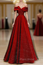 A-Line Tulle Burgundy Long Formal Prom Dresses, Burgundy Formal Dresses
