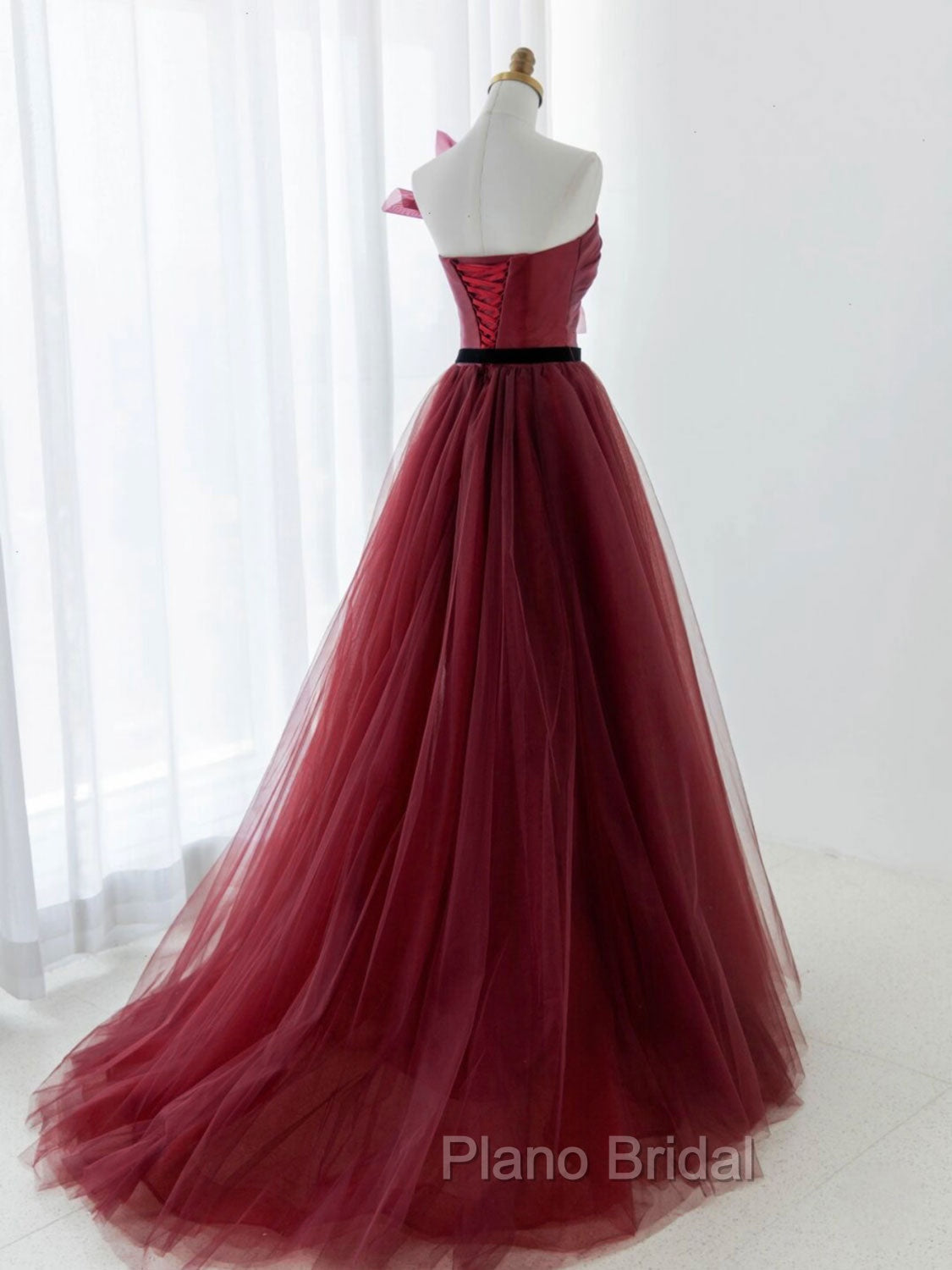 A-Line Tulle Burgundy Long Formal Prom Dresses, Burgundy Formal Evening Dresses