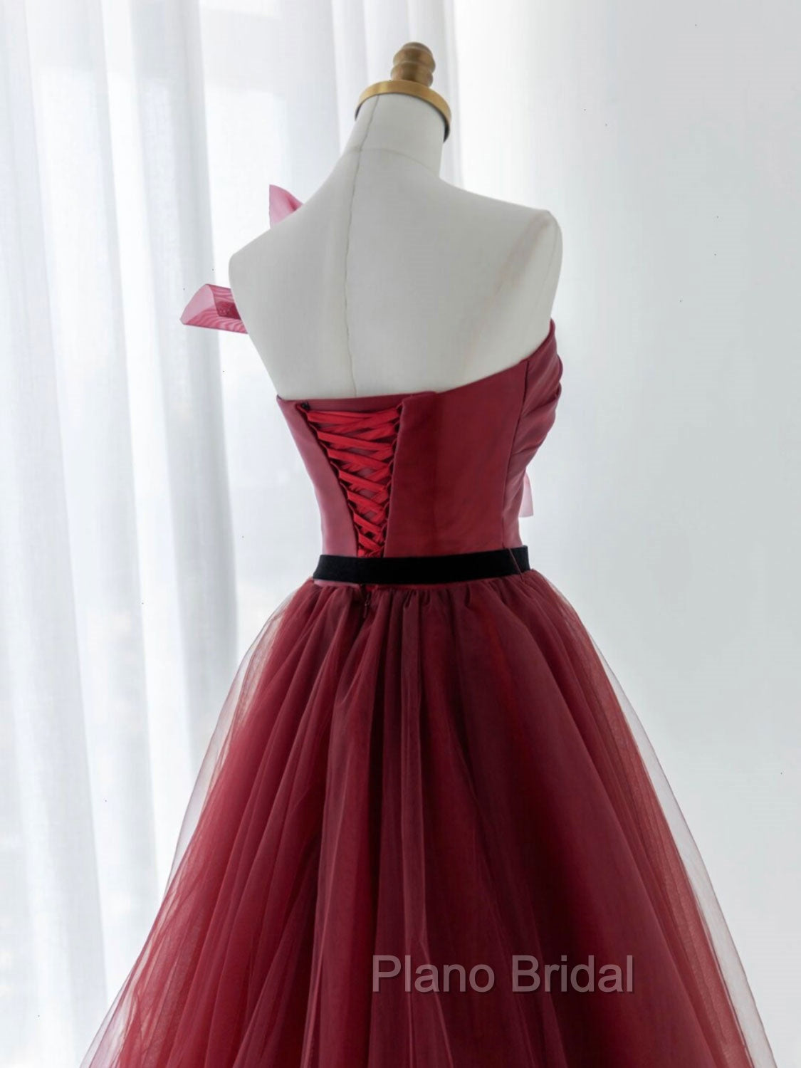 A-Line Tulle Burgundy Long Formal Prom Dresses, Burgundy Formal Evening Dresses