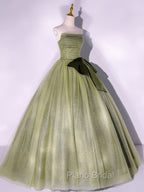 A Line Tulle Green Long Formal Prom Dresses, Green Tulle Evening Party Dresses