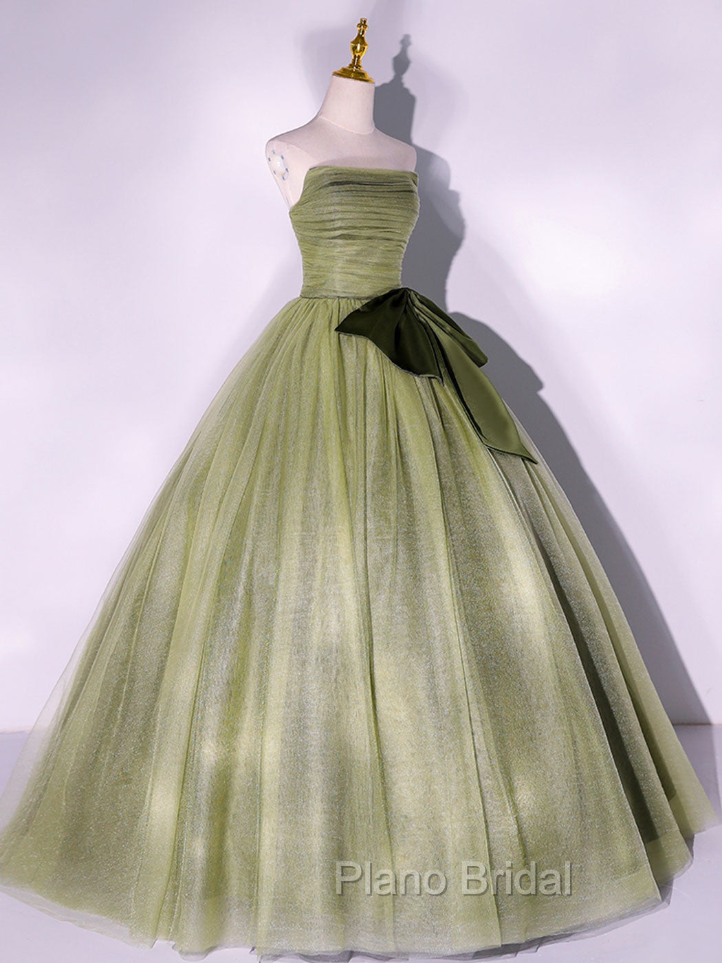 A Line Tulle Green Long Formal Prom Dresses, Green Tulle Evening Party Dresses