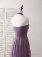 A-Line Tulle High Low Long Prom Dress Simple Bridesmaid Dress