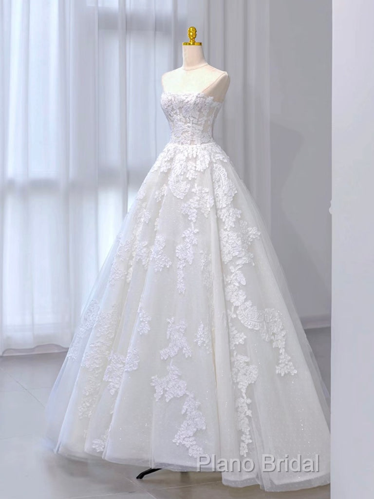 A-Line Tulle Lace Beige Long Formal Prom Dresses, Beige Long Formal Dresses