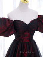 A-Line Tulle Lace Black/burgundy Long Formal Prom Dresses, Black/Burgundy Long Formal Dresses