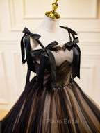 A-Line Tulle Lace Black Long Formal Prom Dresses, Black Formal Evening Dresses