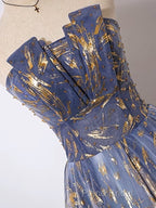 A-Line Tulle Lace Blue Short Formal Prom Dresses, Cute Blue Homecoming Dresses