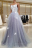 A line Tulle Lace Long Formal Dresses, Lace Tulle Formal Prom Dresses