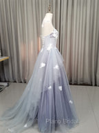 A line Tulle Lace Long Formal Dresses, Lace Tulle Formal Prom Dresses