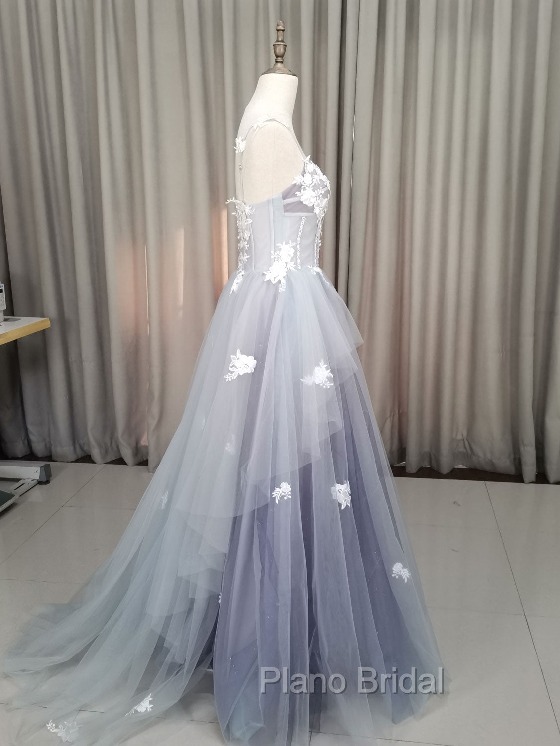 A line Tulle Lace Long Formal Dresses, Lace Tulle Formal Prom Dresses