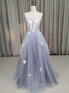 A line Tulle Lace Long Formal Dresses, Lace Tulle Formal Prom Dresses