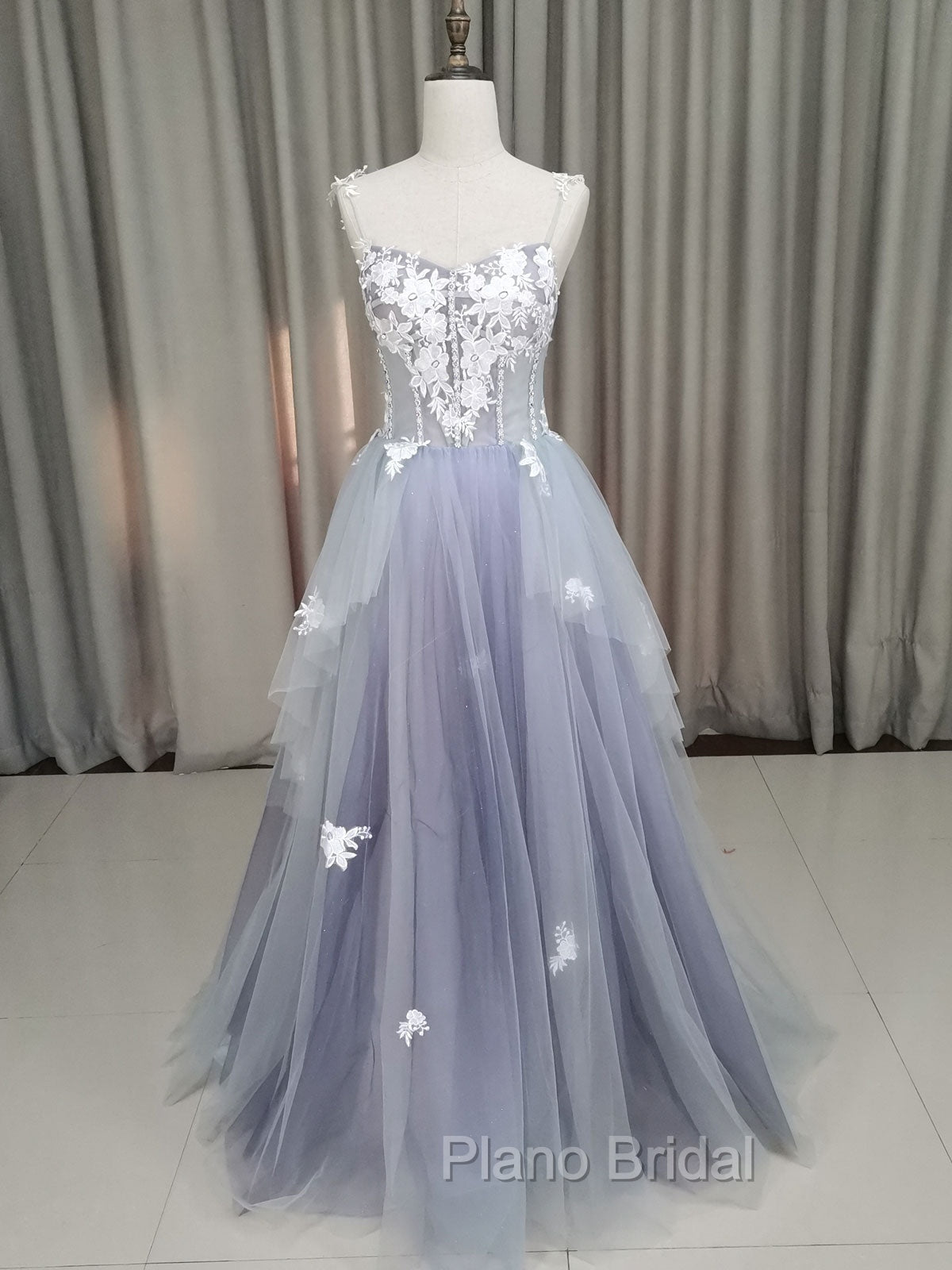A line Tulle Lace Long Formal Dresses, Lace Tulle Formal Prom Dresses