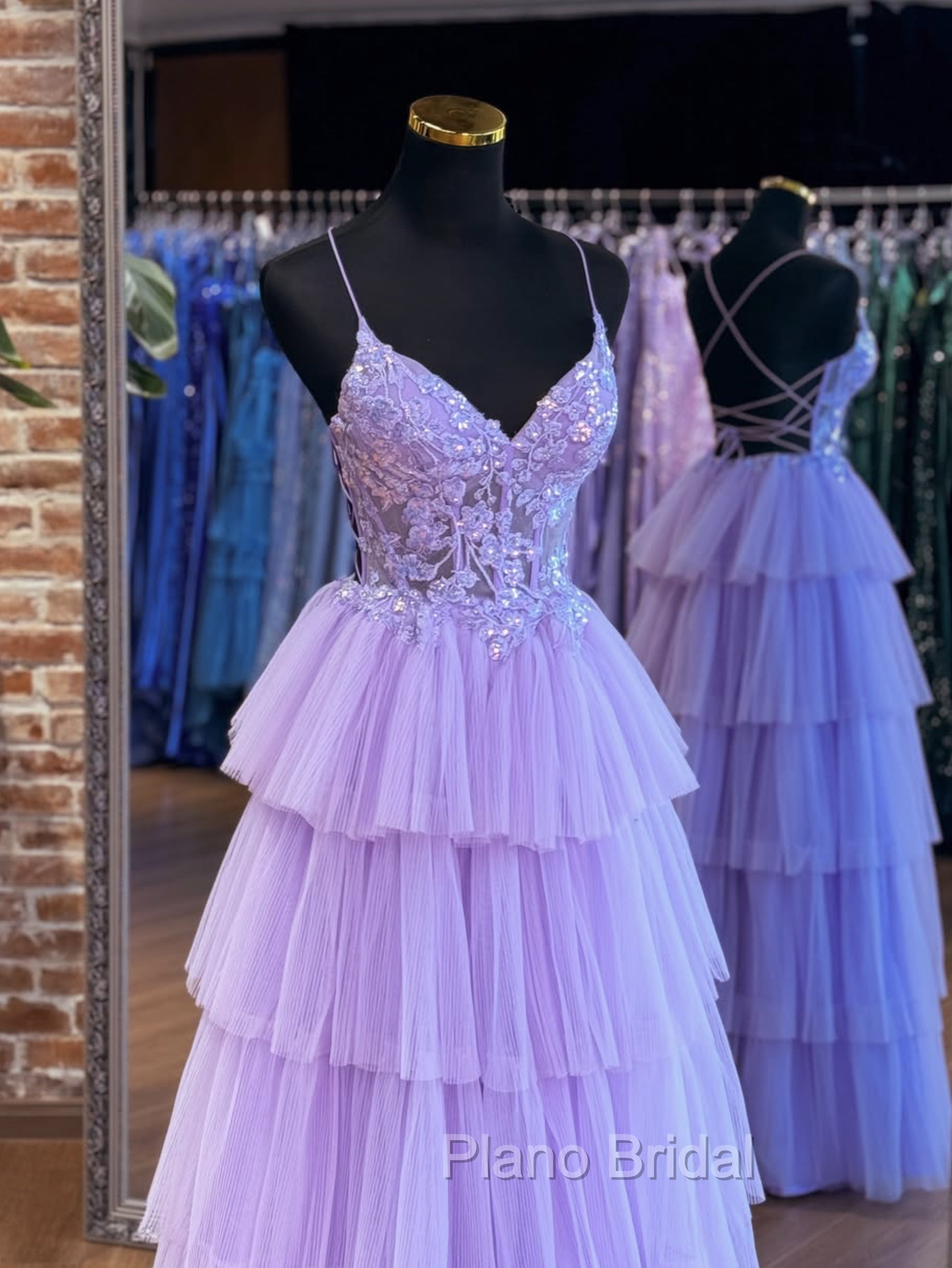A-Line Tulle Lace Purple Long Formal Prom Dresses, Purple Long Formal Dresses Secondary image