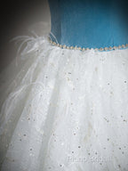 A-Line Tulle Lace White/Blue Long Formal Prom Dresses, White/Blue Long Formal Dresses
