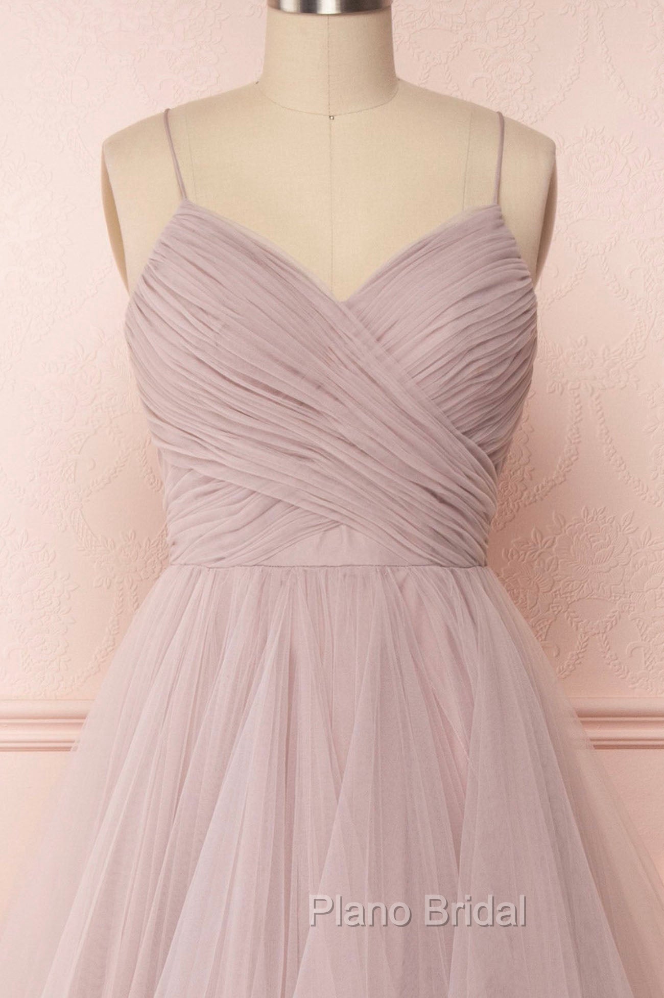 A-Line Tulle Layers Long Formal Dresses, Cute V-Neck Evening Party Dresses Secondary image