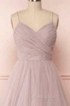 A-Line Tulle Layers Long Formal Dresses, Cute V-Neck Evening Party Dresses