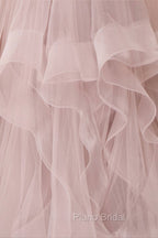 A-Line Tulle Layers Long Formal Dresses, Cute V-Neck Evening Party Dresses