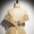A Line Tulle Long Formal Prom Dresses