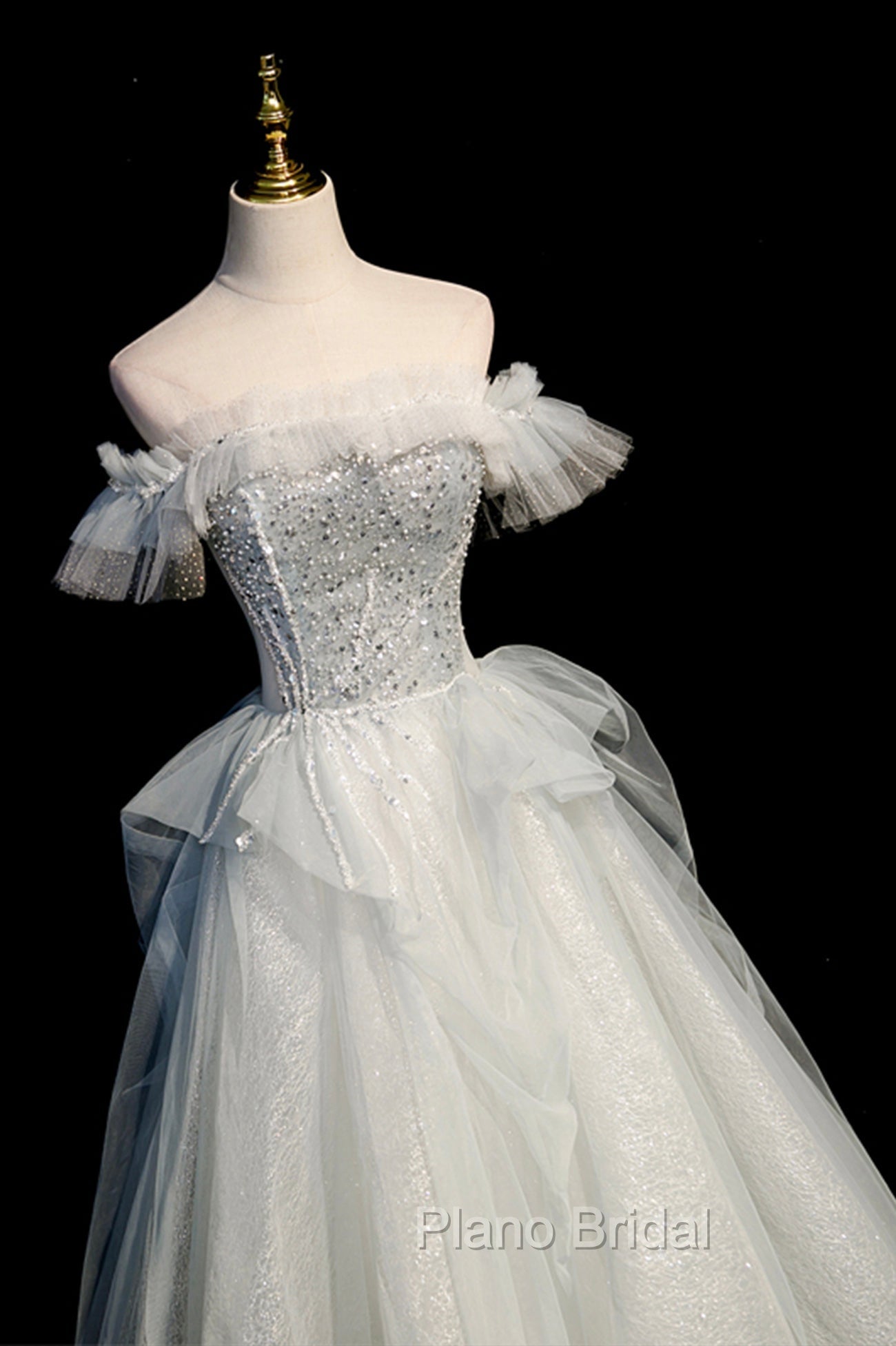 A-Line Tulle Long Formal Prom Dresses with Beading Secondary image