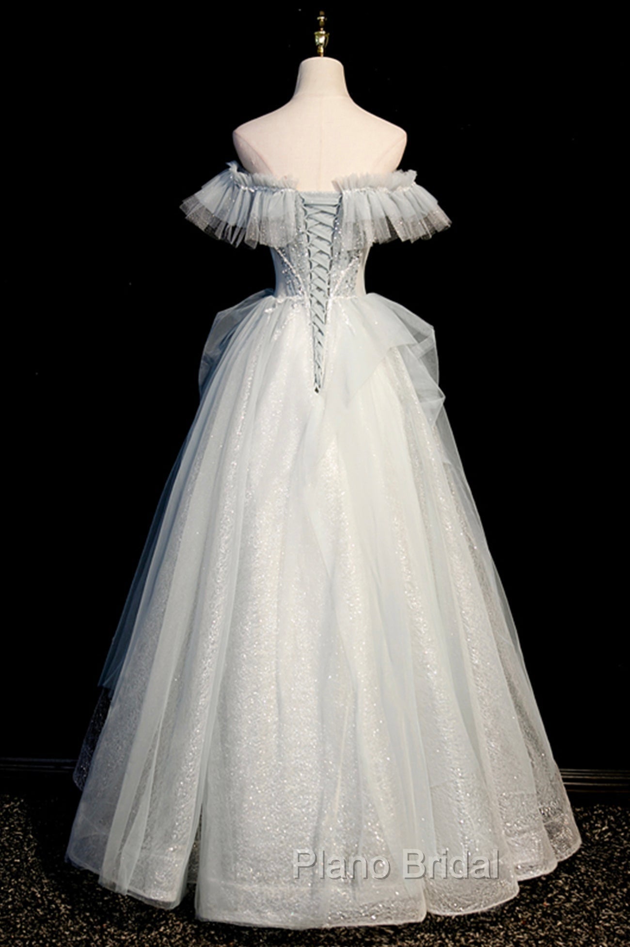 A-Line Tulle Long Formal Prom Dresses with Beading