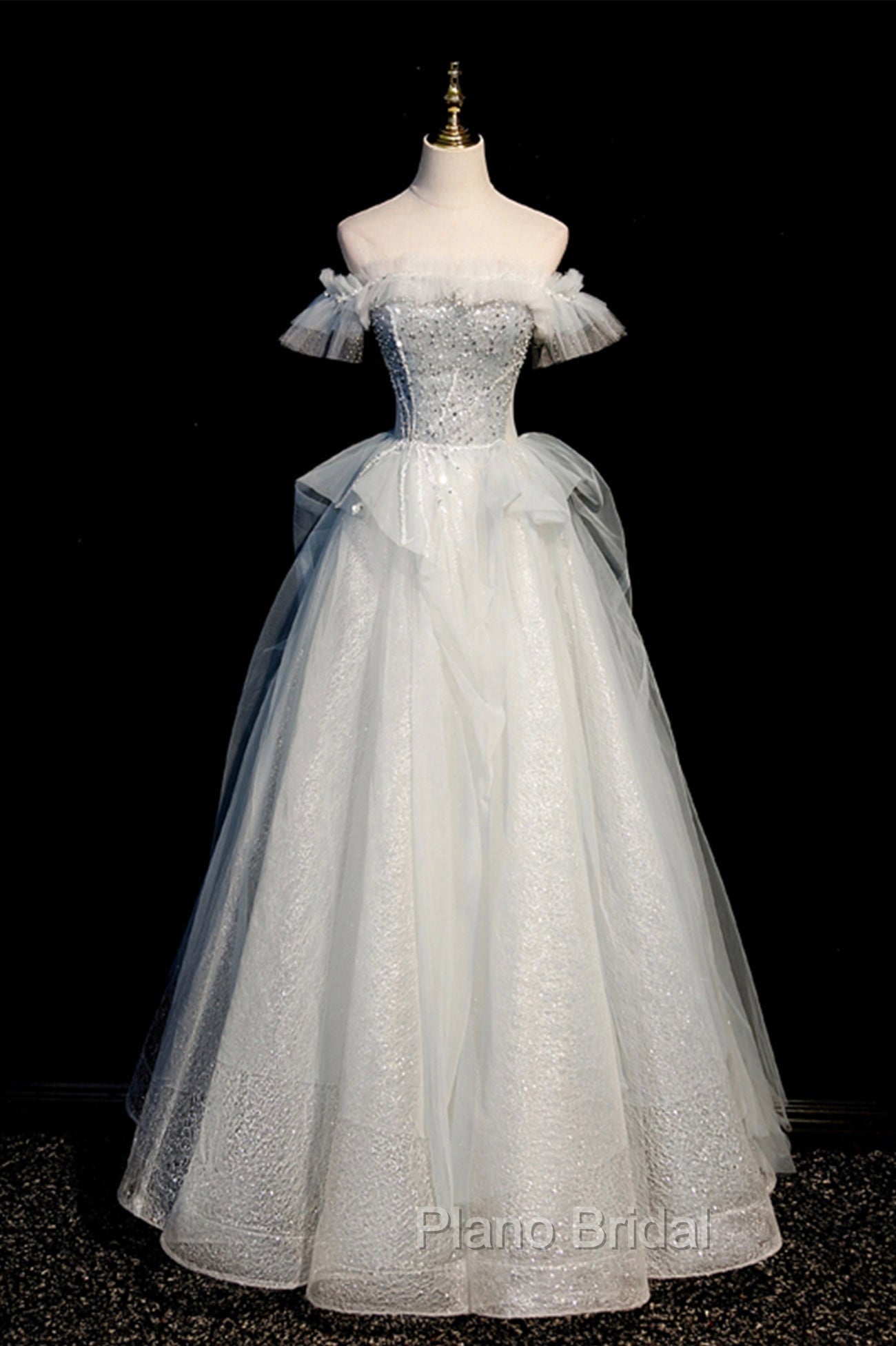 A-Line Tulle Long Formal Prom Dresses with Beading