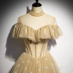 A Line Tulle Long Formal Prom Dresses