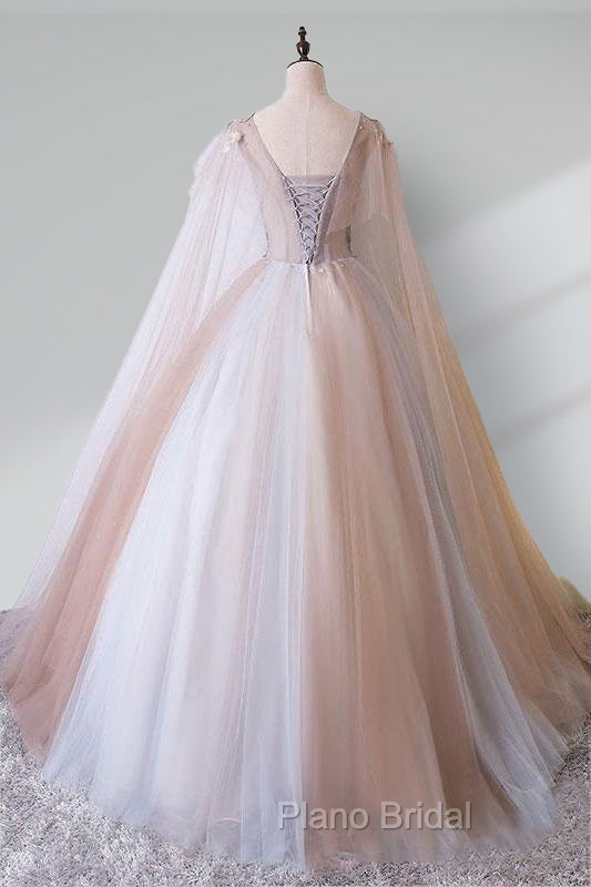 A Line Tulle Pink Embroidery Appliqued Long Formal Prom Dresses Secondary image