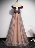 A-line Tulle Ruched Embellished Formal Prom Dresses, Long Party Dresses