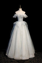 A-Line Tulle Sequins Long Formal Prom Dresses, Off the Shoulder Evening Dresses