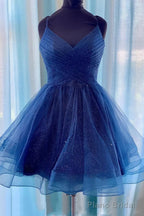 A-line Tulle Spaghetti Straps Cascading Ruffles Corset Short/Mini Dress