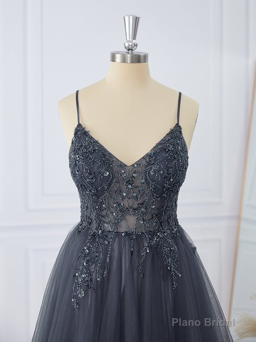 A-line Tulle V-neck Beading Short/Mini Dress