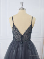 A-line Tulle V-neck Beading Short/Mini Dress