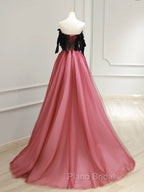 A-Line Tulle Watermelon Red Long Formal Prom Dresses, Watermelon Red Tulle Long Formal Dresses