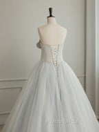 A-Line Tulle White Long Formal Prom Dresses, White Formal Party Dresses
