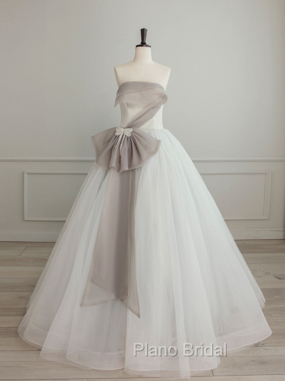 A-Line Tulle White Long Formal Prom Dresses, White Formal Party Dresses Secondary image