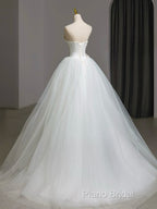 A-Line Tulle White Long Formal Prom Dresses, White Long Formal Dresses