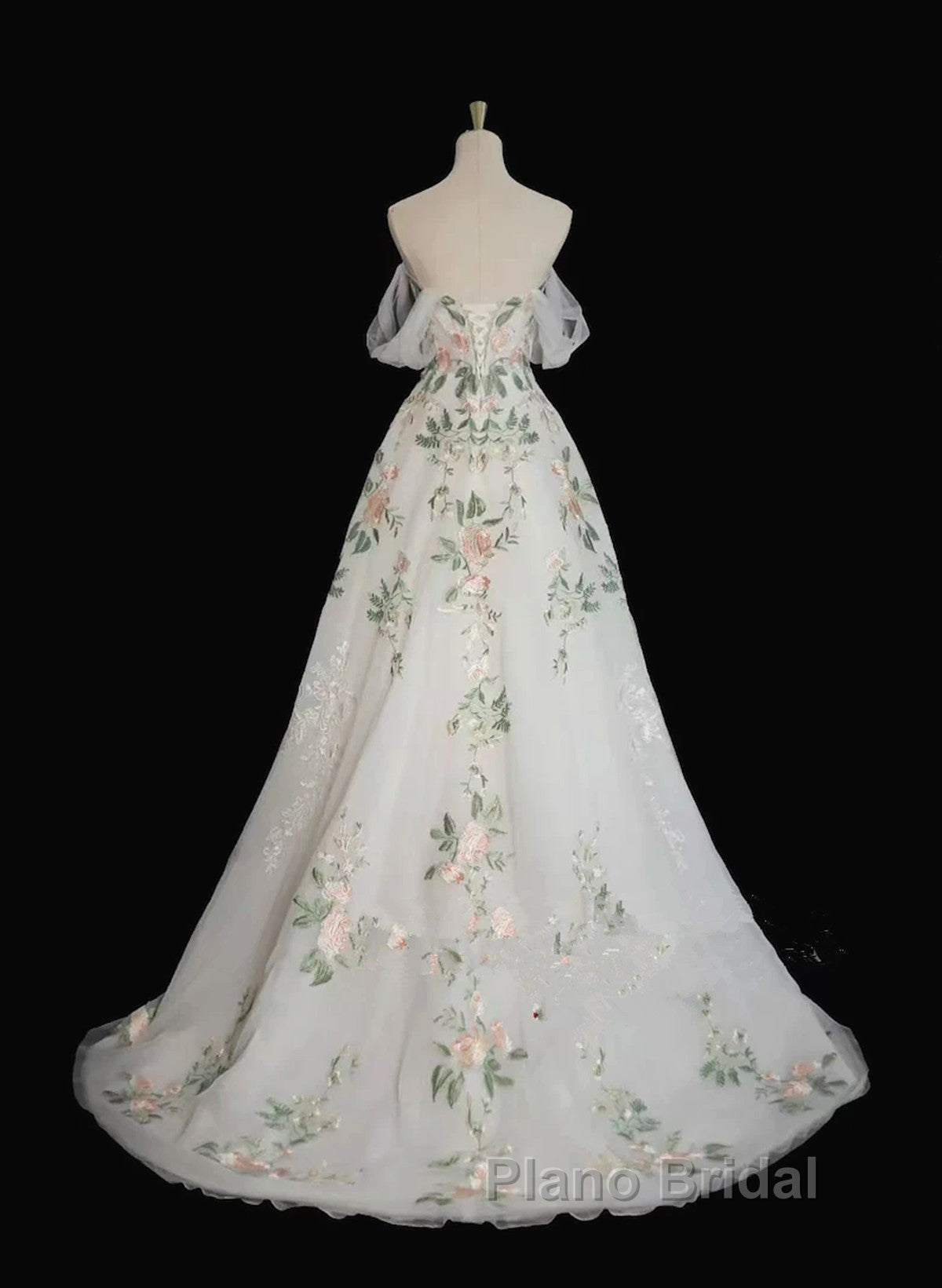 A-Line Tulle With Flower Lace White Wedding Party Dresses, White Tulle Evening Dresses Formal Prom Dresses