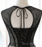 A-Line Tulle With Lace Round Neckline Floor Length Party Dresses Black Formal Prom Dresses Formal Dresses