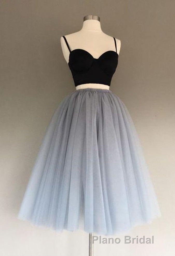 A Line Two Piece Homecoming Dresses Short Tulle Formal Prom Gowns